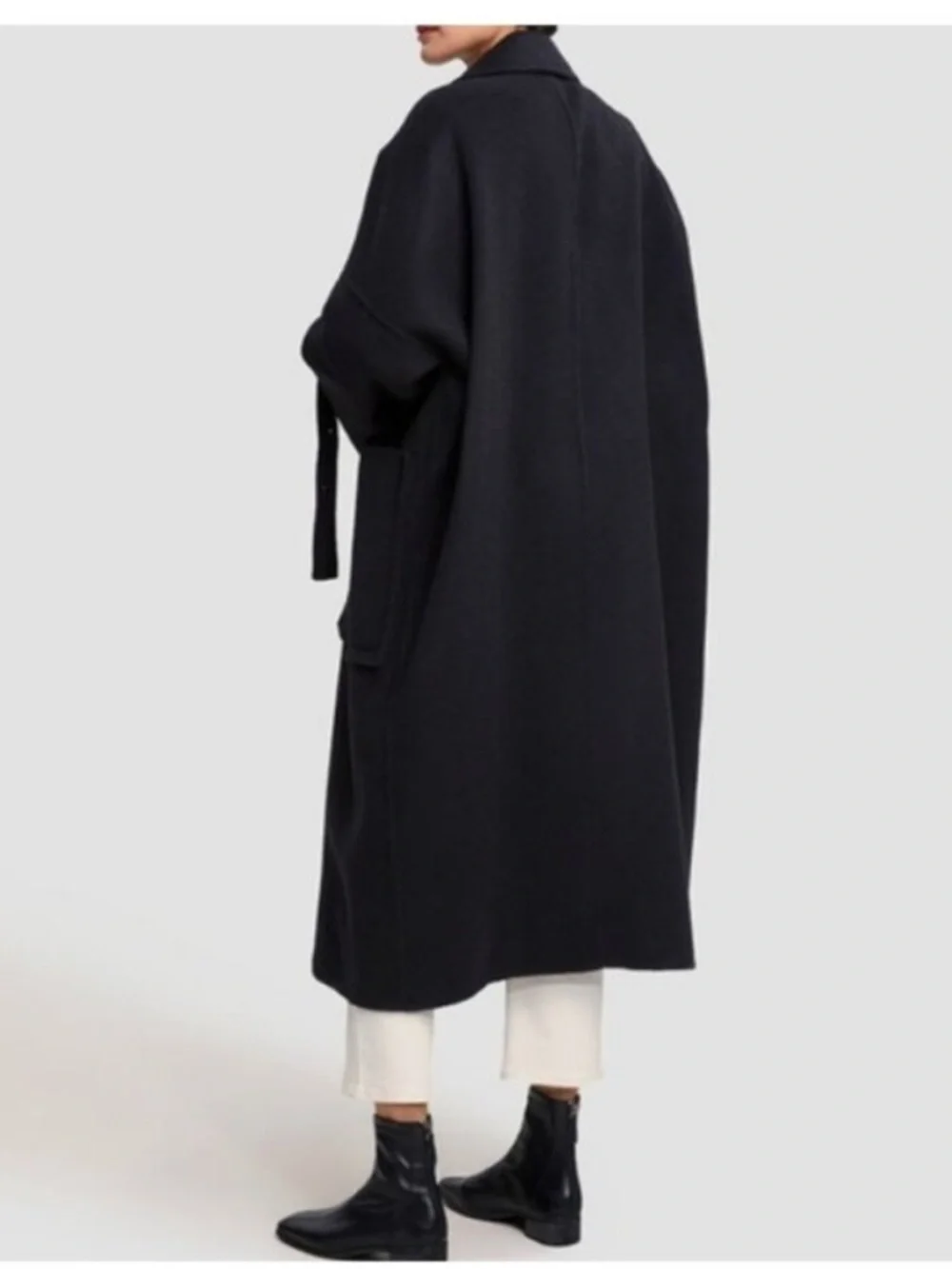Lattelier Black 100% Wool Oversized Coat Minimalist Long Coat Size L